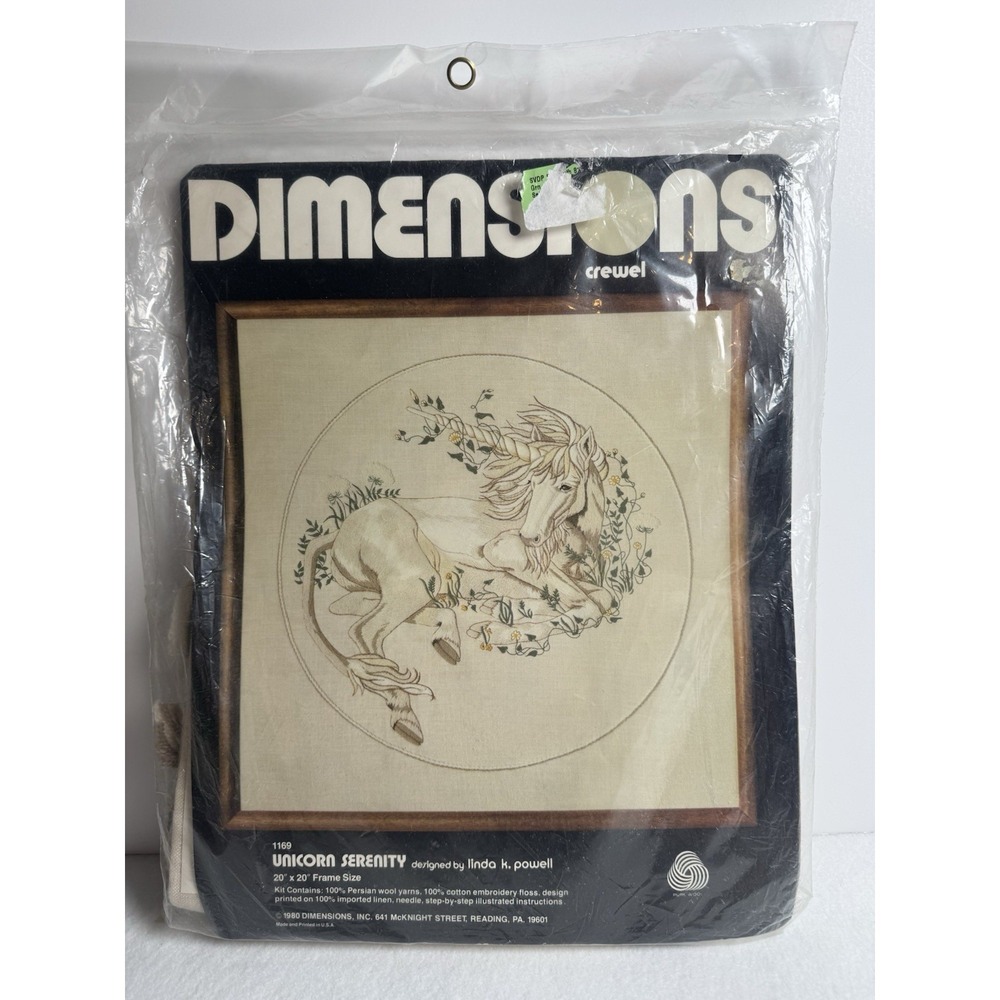 Vintage Dimensions Crewel Kit Unicorn Serenity Embroidery 1169 Linda Powell 1980